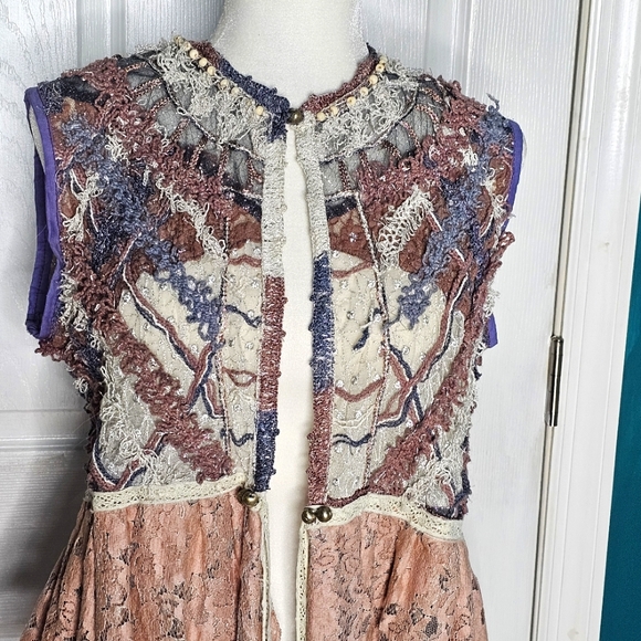 Sleeveless Duster Handmade Upcycled Long Cardigan Small-Medium - Picture 3 of 14